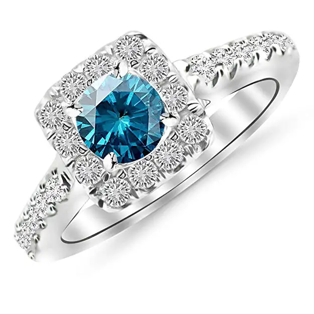 Square Halo Diamond Engagement Ring with a 3 Carat Blue Diamond Heirloom Quality Center