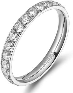 TIGRADE 3mm Women Titanium Engagement Ring Cubic Zirconia Eternity Wedding Band