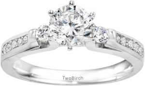 TwoBirch .77CT C&C Moissanite Traditional Three Stone Promise Ring in Silver