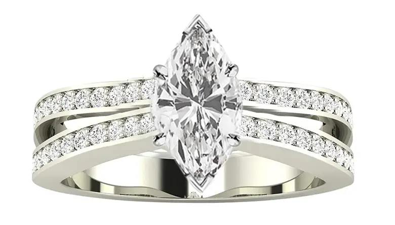 2.5 Ctw 14K White Gold Contemporary Double Row Split Shank GIA Certified Marquise Cut Diamond Engagement Ring