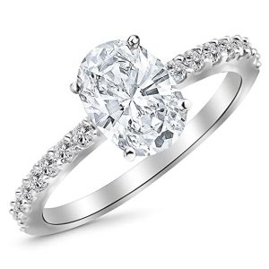 1.6 Ctw 14K White Gold Classic Side Stone Pave Set Diamond Engagement Ring (1.25 Ct H-I Color SI1-SI2 Clarity Oval Cut Center)