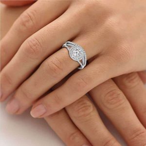 Lab Grown Diamond Ring Round Cut Lab Created Diamond Halo Wedding Ring with hands folded