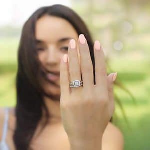 woman showing her Lab Created Diamond Engagement Ring